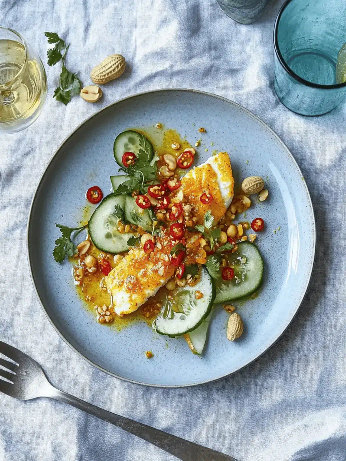 Turmeric White Fish with Peanuts and Chili-Lime Crunch 4 Turmeric White Fish with Peanuts and Chili-Lime Cucumber