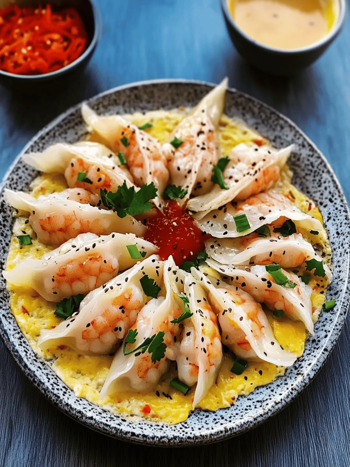 Whole Shrimp Potstickers with Fluffy Egg Skirt for Brunch Bliss 4 Whole Shrimp Potsticker with fluffy Egg Skirt