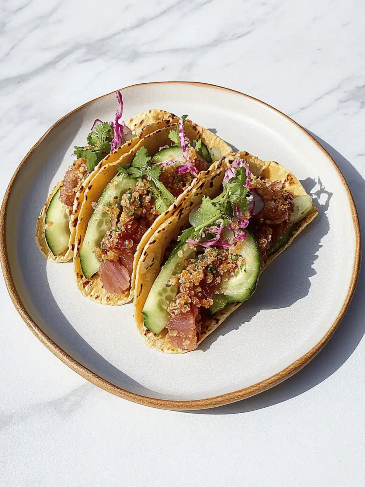 Crispy Tuna Poke Tacos with Crunchy Furikake Cucumber Magic 2 Crispy Tuna Poke Tacos with Crunchy Furikake Cucumber