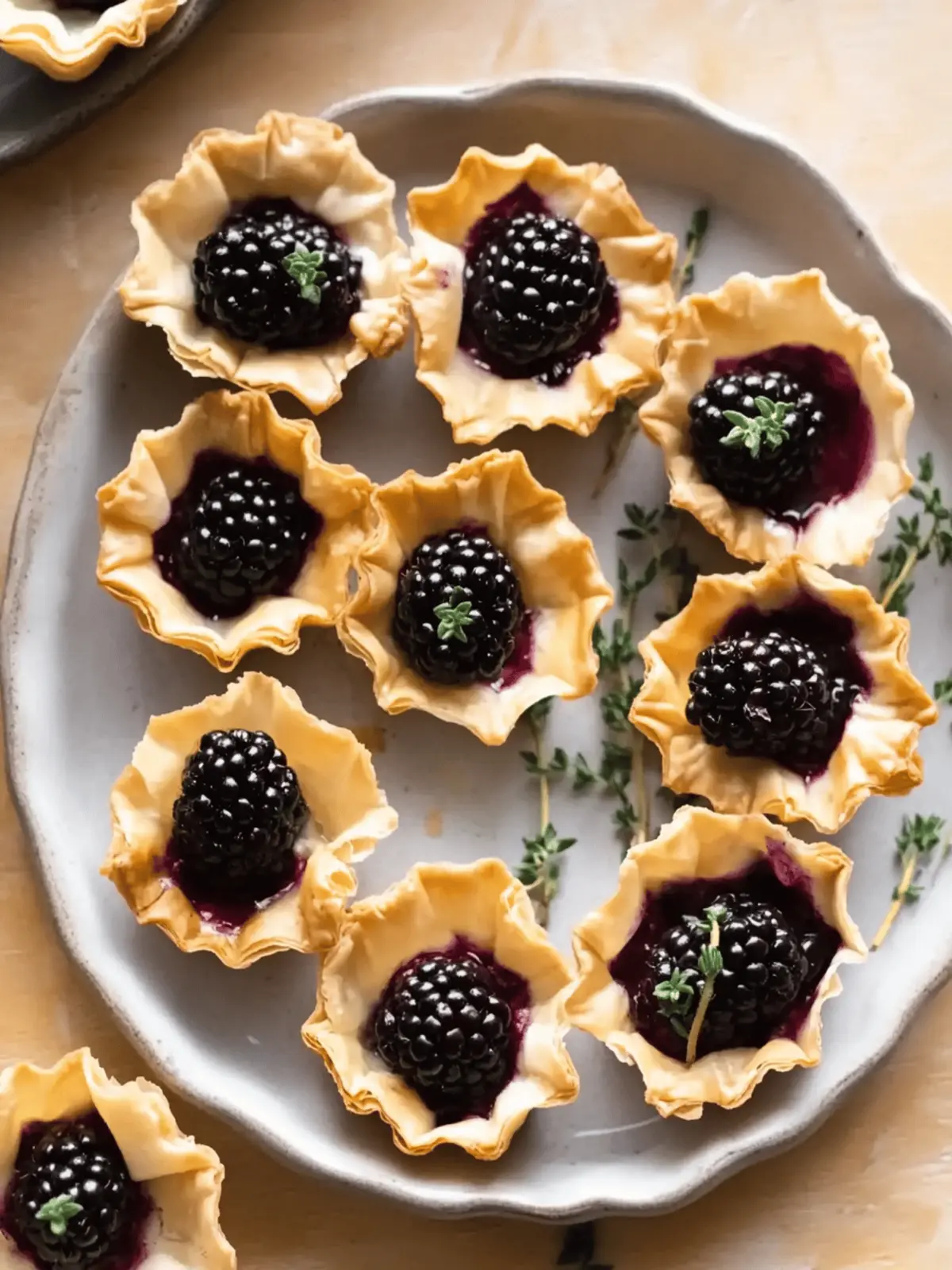 Brie Phyllo Cups with Blackberry and Thyme: Your Party Showstopper 2 Brie Phyllo Cups with Blackberry and Thyme