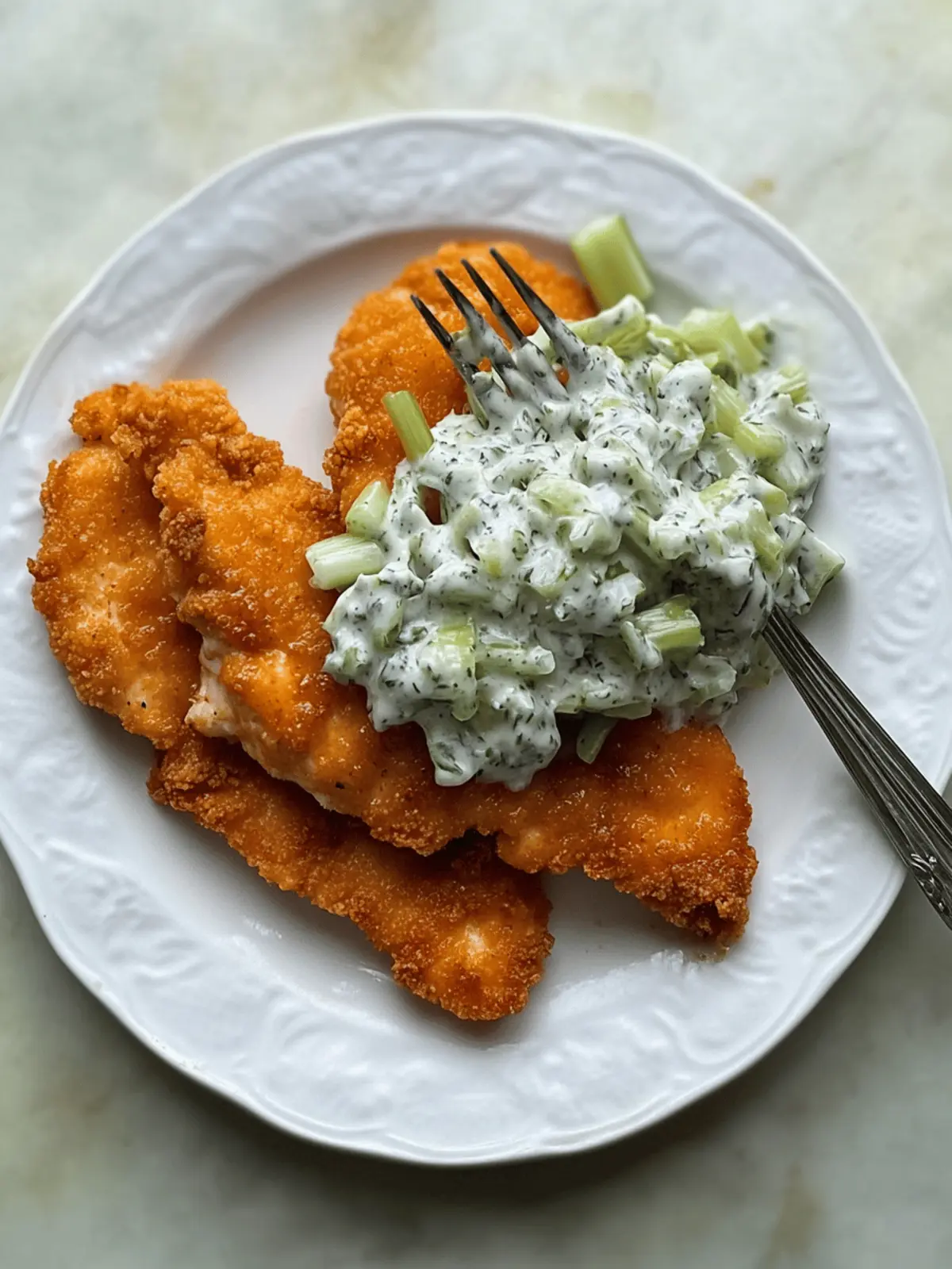 Buffalo Chicken Cutlets with Ranchy Celery Slaw You'll Love 2 Buffalo chicken cutlets with a ranchy celery slaw